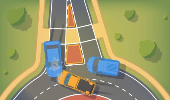 Verkehrsunfall in Kreisverkehr zwischen Einfahrenden und Spurwechsler