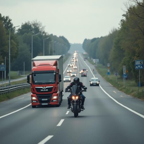 Motorradfahrer in Schräglage kollidiert mit abbiegendem Pkw auf Bundesstraße vor langer Fahrzeugkolonne