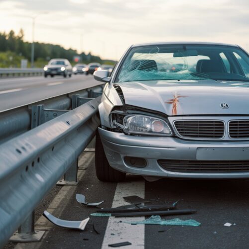 Autobahn-Kollision: Zwei Autos bei Seitenaufprall mit beschädigten Leitplanken, Fahrer erschrocken