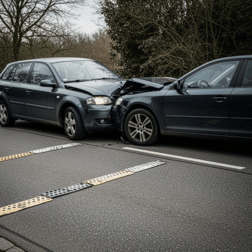 Kollision beim Rückwärtsfahren aus Grundstücksausfahrt auf schmale asphaltierte Straße