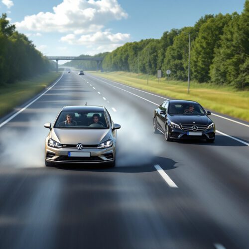 Autobahn: VW Golf bremst plötzlich abrupt, Mercedes gefährdet! Plötzliche Bremsung, Unfallgefahr. Verkehrssicherheit.